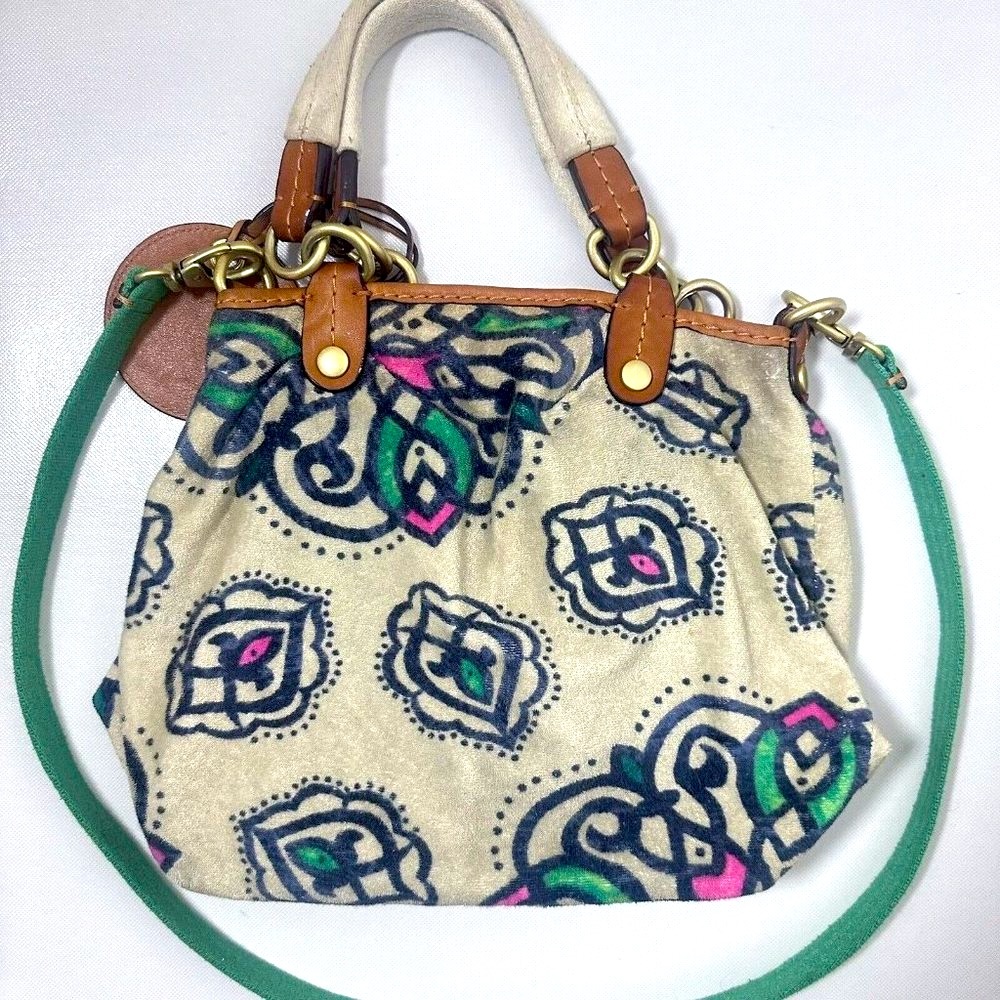 Y2K Juicy Couture Purse Womens Tote Bag Terry Cloth Large Colorful Leath… - Picture 3 of 16